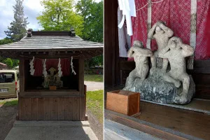 冨士山下宮小室浅間神社の日枝社「見ざる聞かざる言わざる」の像